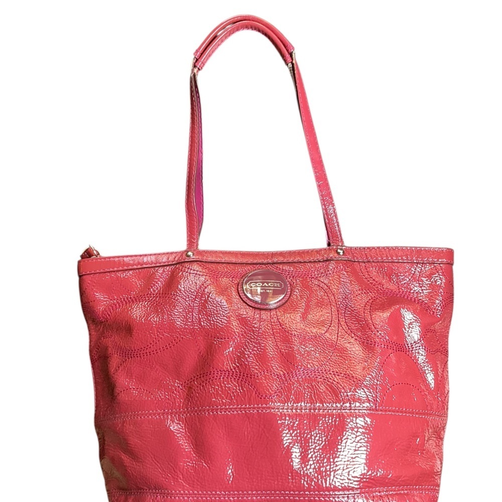 ▶️ Coach ◀️ Hot Pink Patent Leather Tote F15142 - Picture 7 of 17